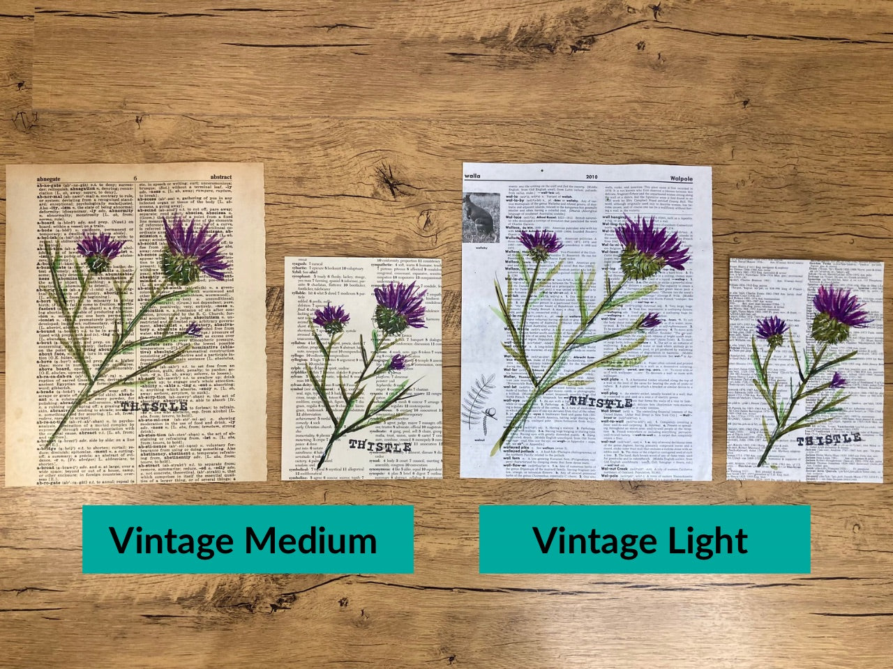 Vintage Floral: Thistle, Vintage Dictionary Paper, Original Painting