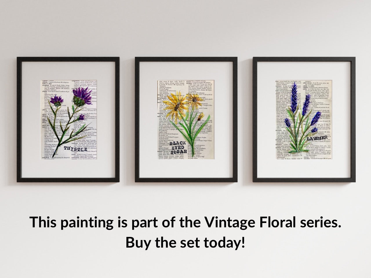 Vintage Floral: Black Eyed Susan, Vintage Dictionary Paper, Original Painting