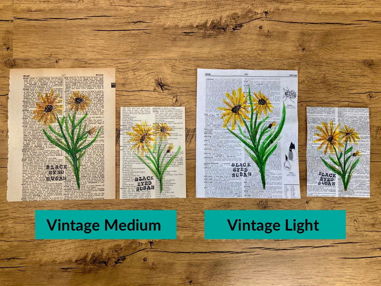 Vintage Floral: Black Eyed Susan, Vintage Dictionary Paper, Original Painting