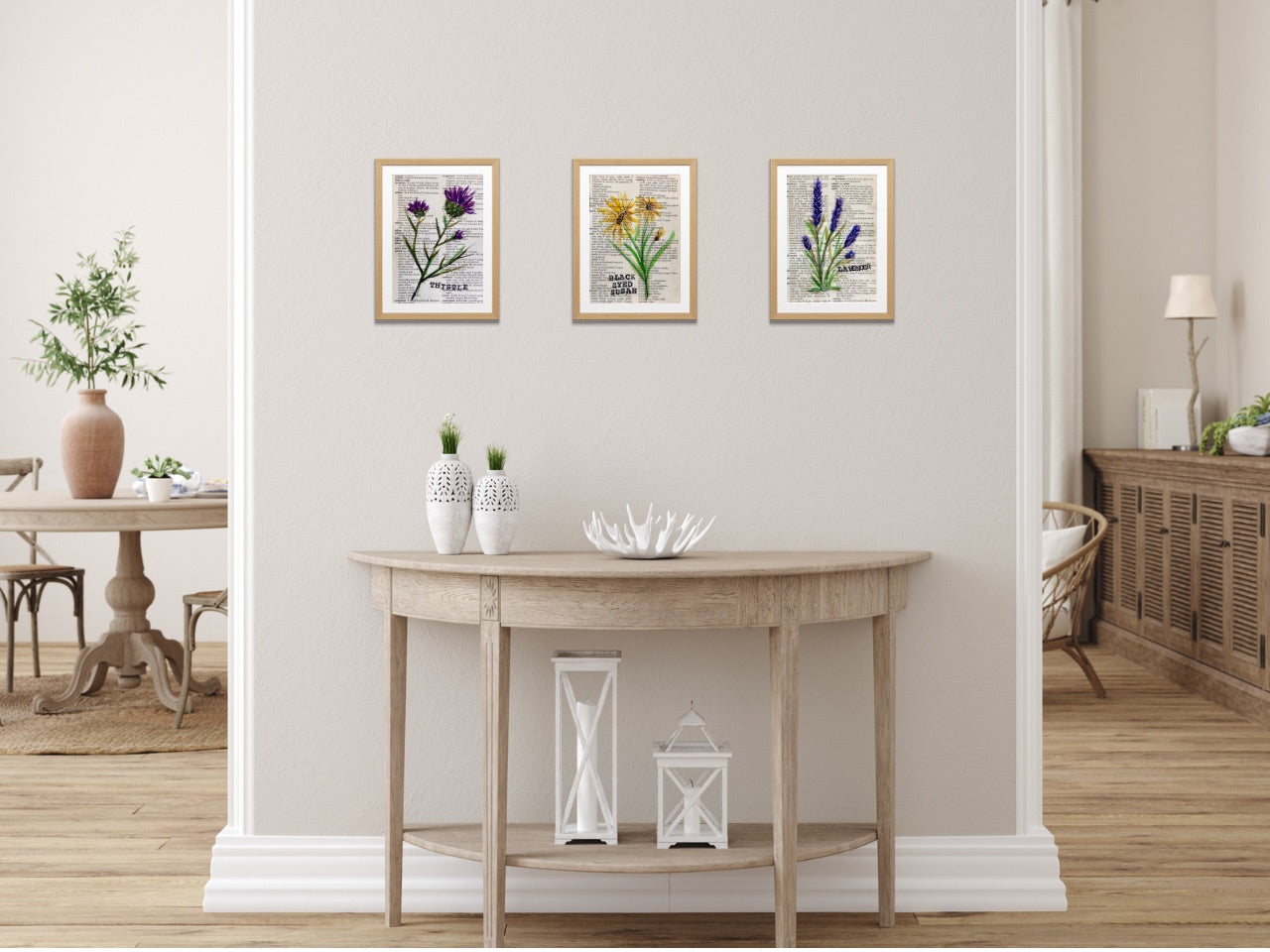 Vintage Floral: Lavender, Vintage Dictionary Paper, Original Painting