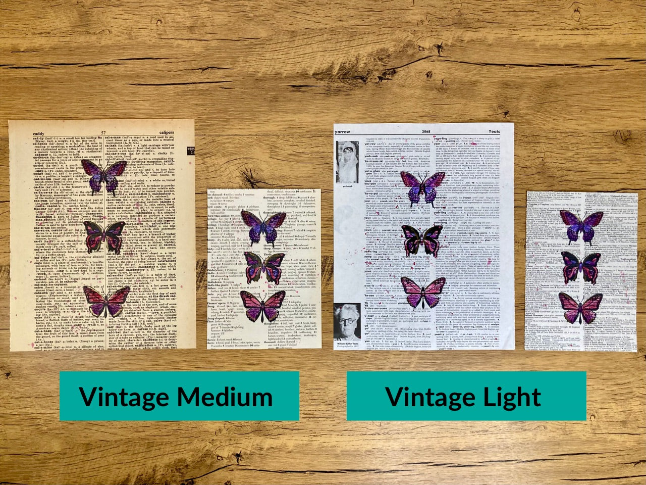 Triple Purple Butterflies, Vintage Dictionary Paper, Original Painting