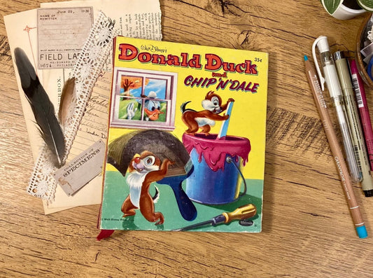 Small, Vintage Altered Book, Duck and Chipmunks, Naked Junk Journal