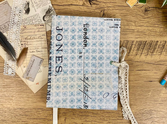 Small, Vintage Blue Fabric, Eco-dyed Journal