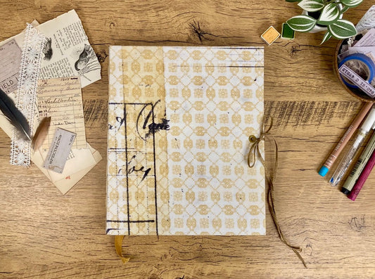 Medium, Vintage Tan Fabric, Eco-dyed Journal