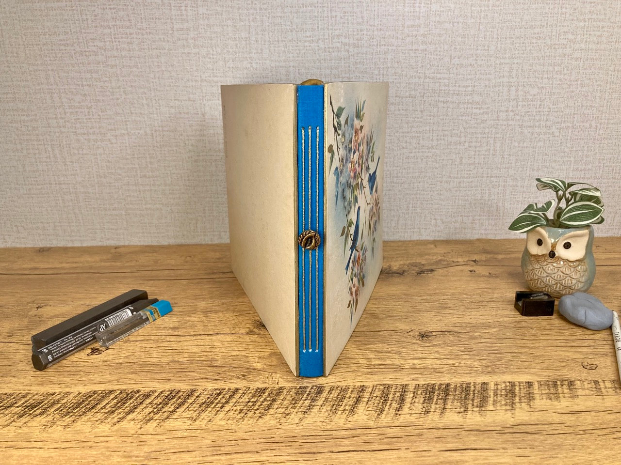 Medium, Vintage Upcycled Blue Birds, Drawing Journal