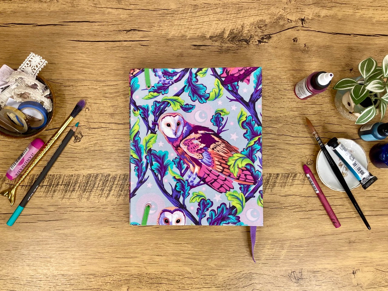 Medium, Purple Owls, Watercolor Journal