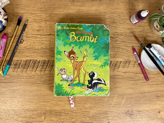 Medium, Vintage Altered Book, Baby Deer, Watercolor Journal