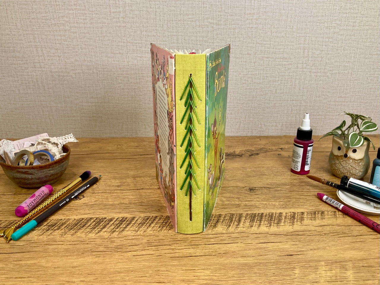 Medium, Vintage Altered Book, Baby Deer, Watercolor Journal
