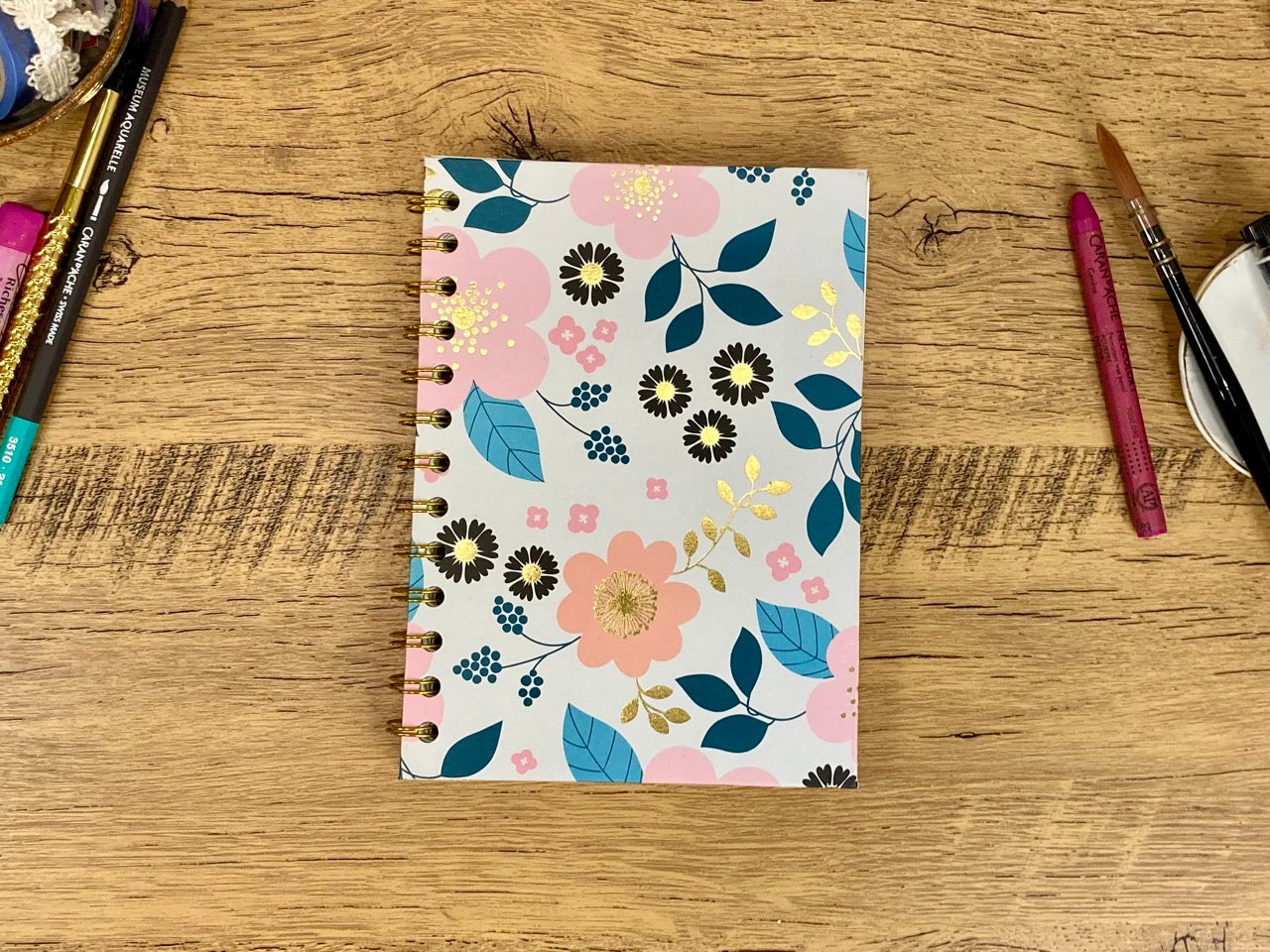 Small (5x7), Wire-bound Light Pink Floral, Watercolor Journal