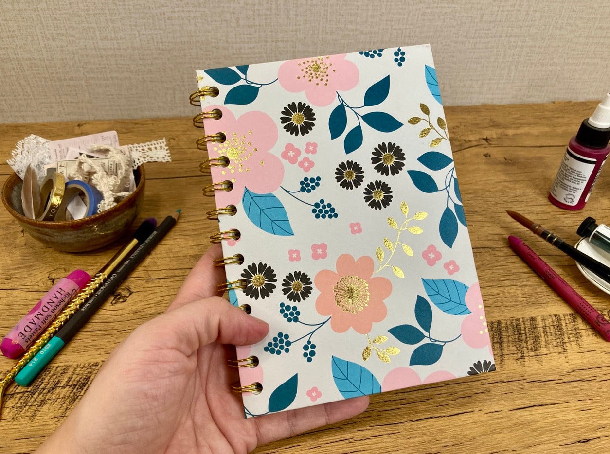 Small (5x7), Wire-bound Light Pink Floral, Watercolor Journal