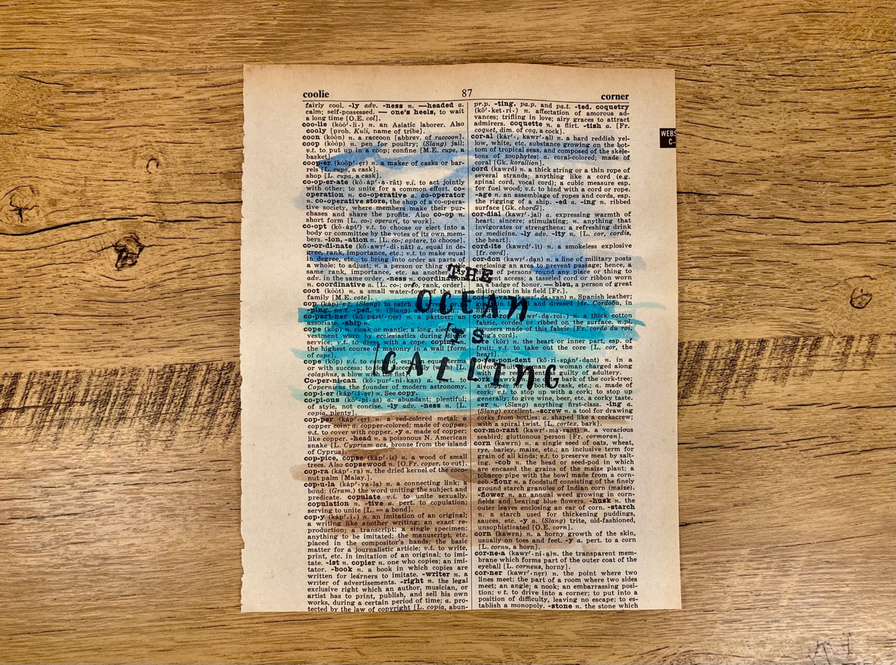 The Ocean Is Calling, Vintage Dictionary Paper, Original Painting