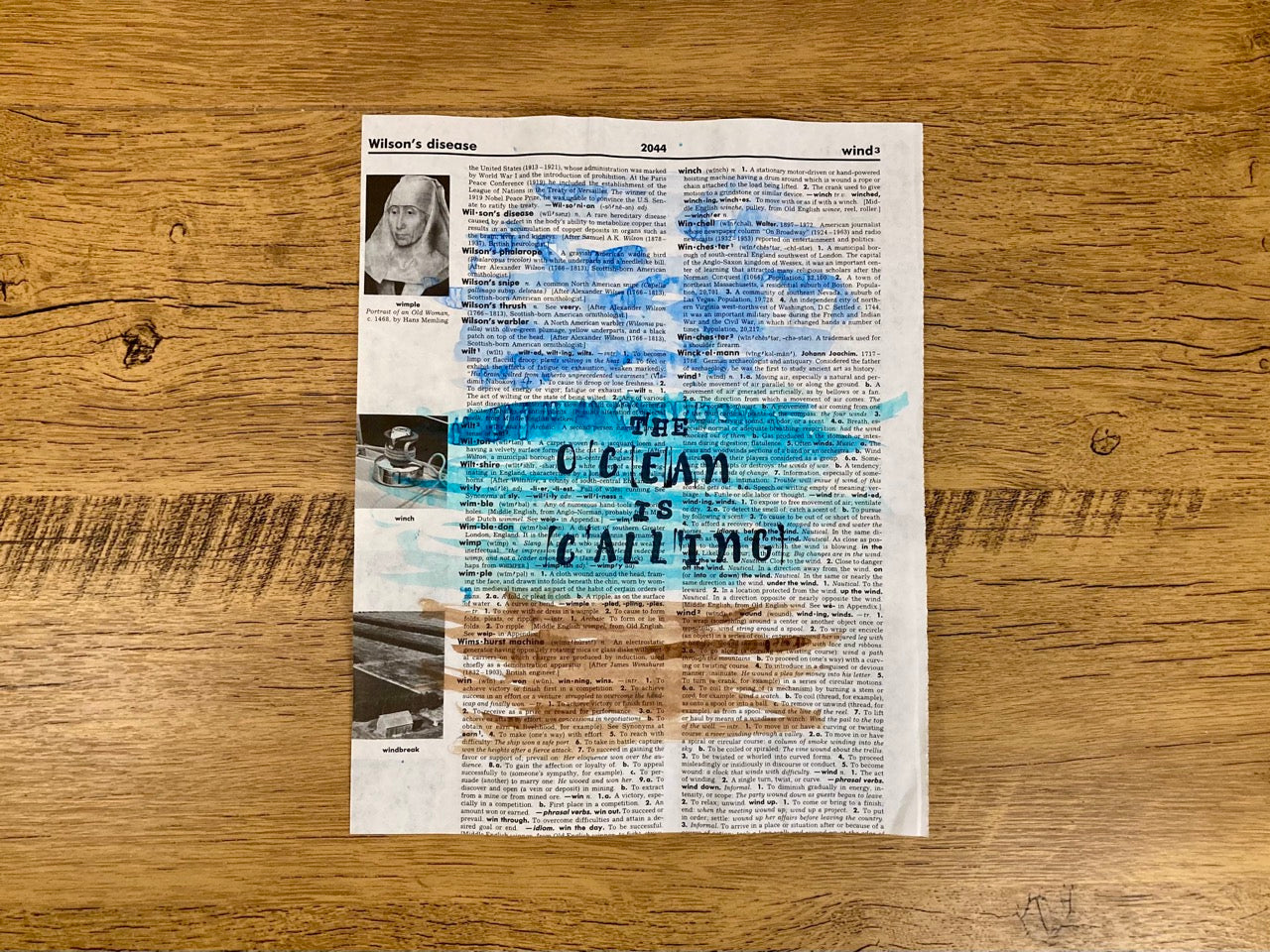 The Ocean Is Calling, Vintage Dictionary Paper, Original Painting