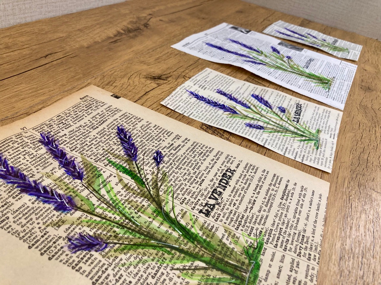 Vintage Floral: Lavender, Vintage Dictionary Paper, Original Painting