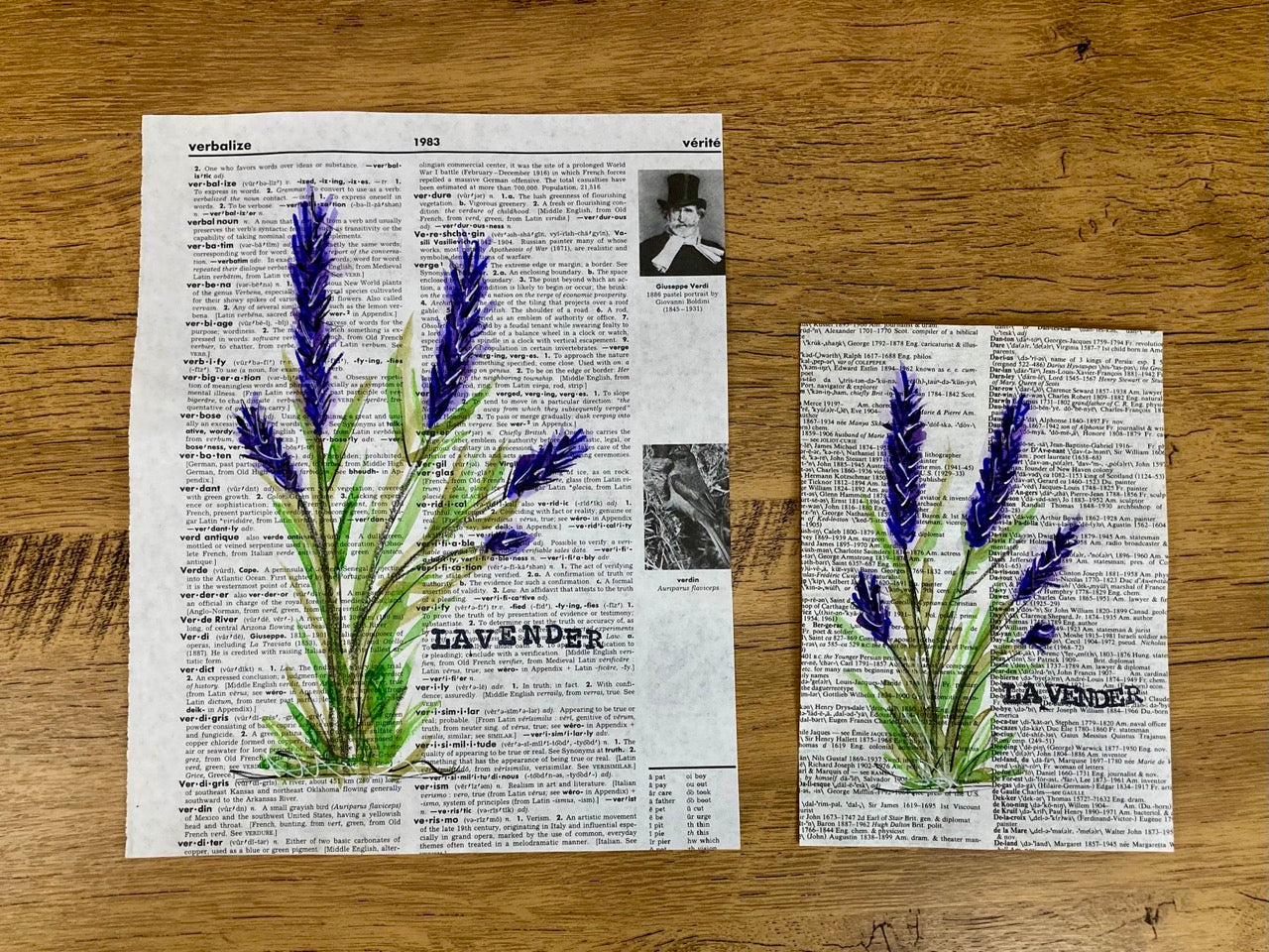Vintage Floral: Lavender, Vintage Dictionary Paper, Original Painting