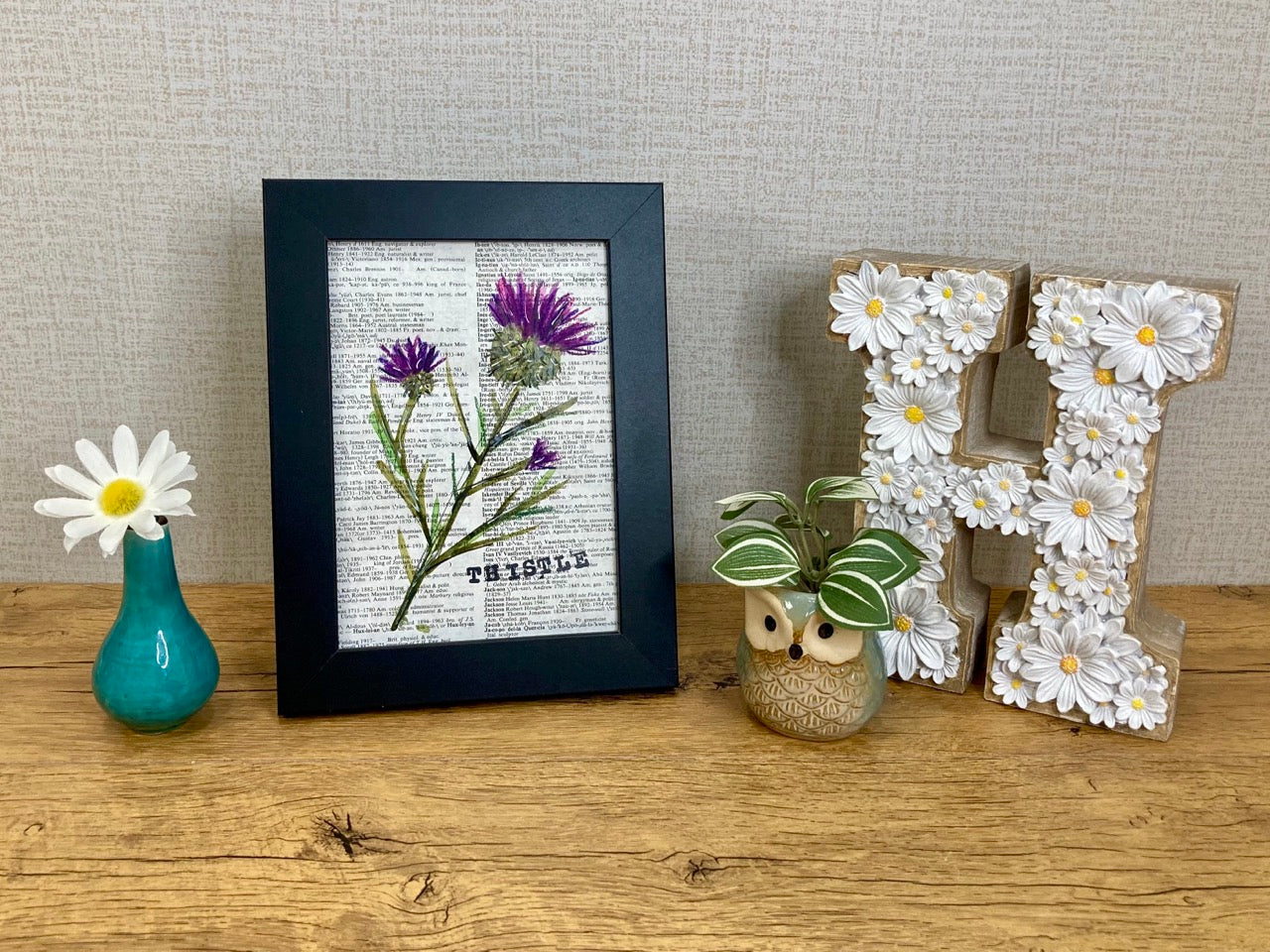 Vintage Floral: Thistle, Vintage Dictionary Paper, Original Painting