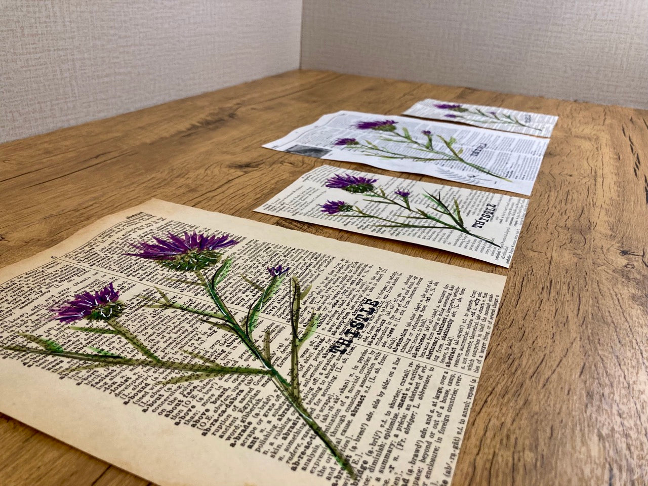 Vintage Floral: Thistle, Vintage Dictionary Paper, Original Painting