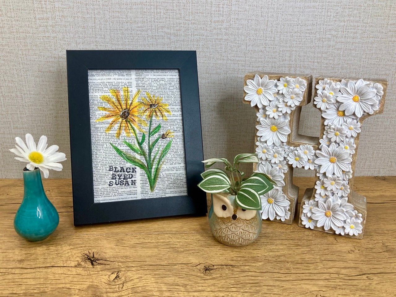 Vintage Floral: Black Eyed Susan, Vintage Dictionary Paper, Original Painting