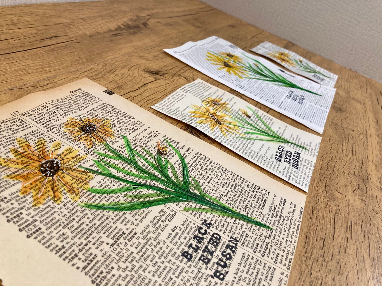 Vintage Floral: Black Eyed Susan, Vintage Dictionary Paper, Original Painting