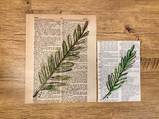 Botanical Leaf Series: Palm, Vintage Dictionary Paper, Original Painting