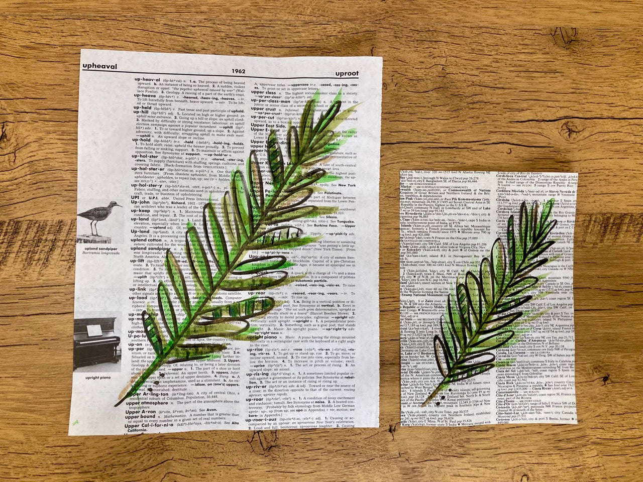 Botanical Leaf Series: Palm, Vintage Dictionary Paper, Original Painting