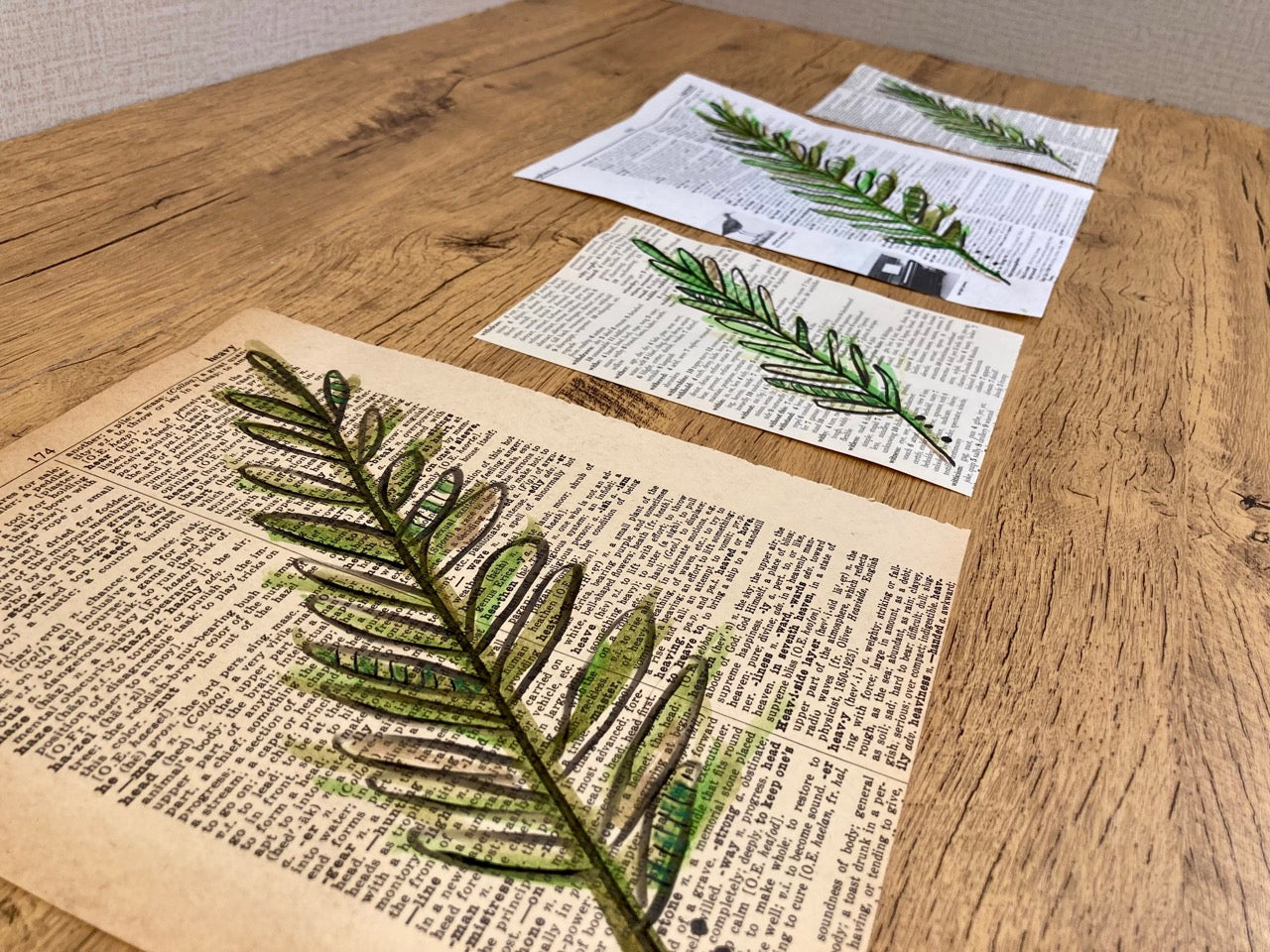 Botanical Leaf Series: Palm, Vintage Dictionary Paper, Original Painting