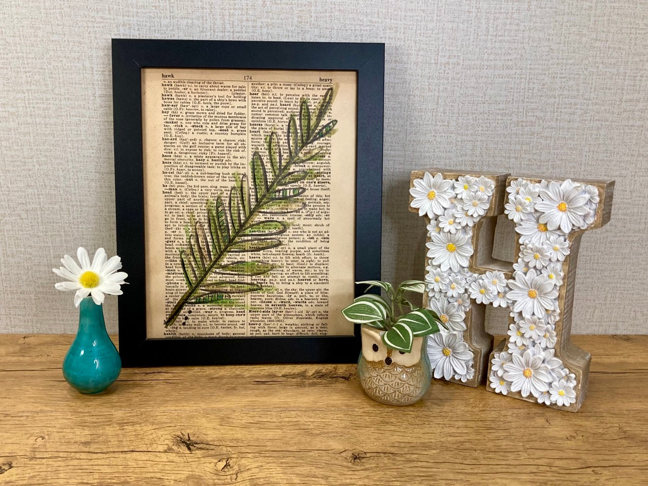 Botanical Leaf Series: Palm, Vintage Dictionary Paper, Original Painting