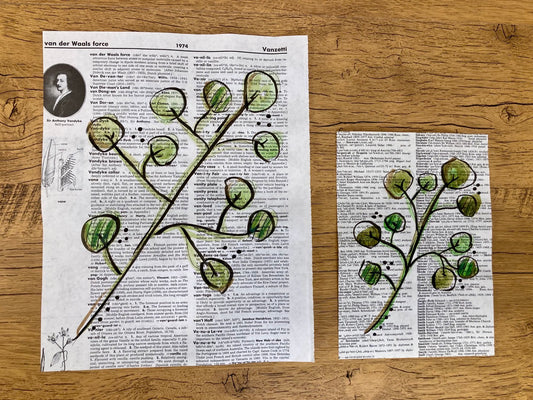 Botanical Leaf Series: Eucalyptus, Vintage Dictionary Paper, Original Painting