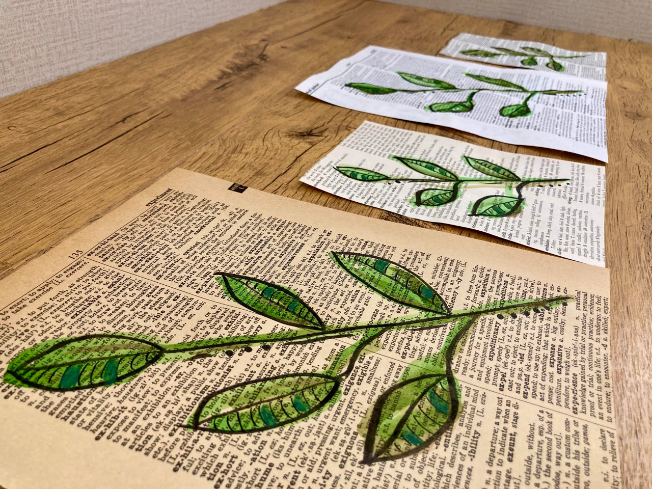 Botanical Leaf Series: Ash, Vintage Dictionary Paper, Original Painting