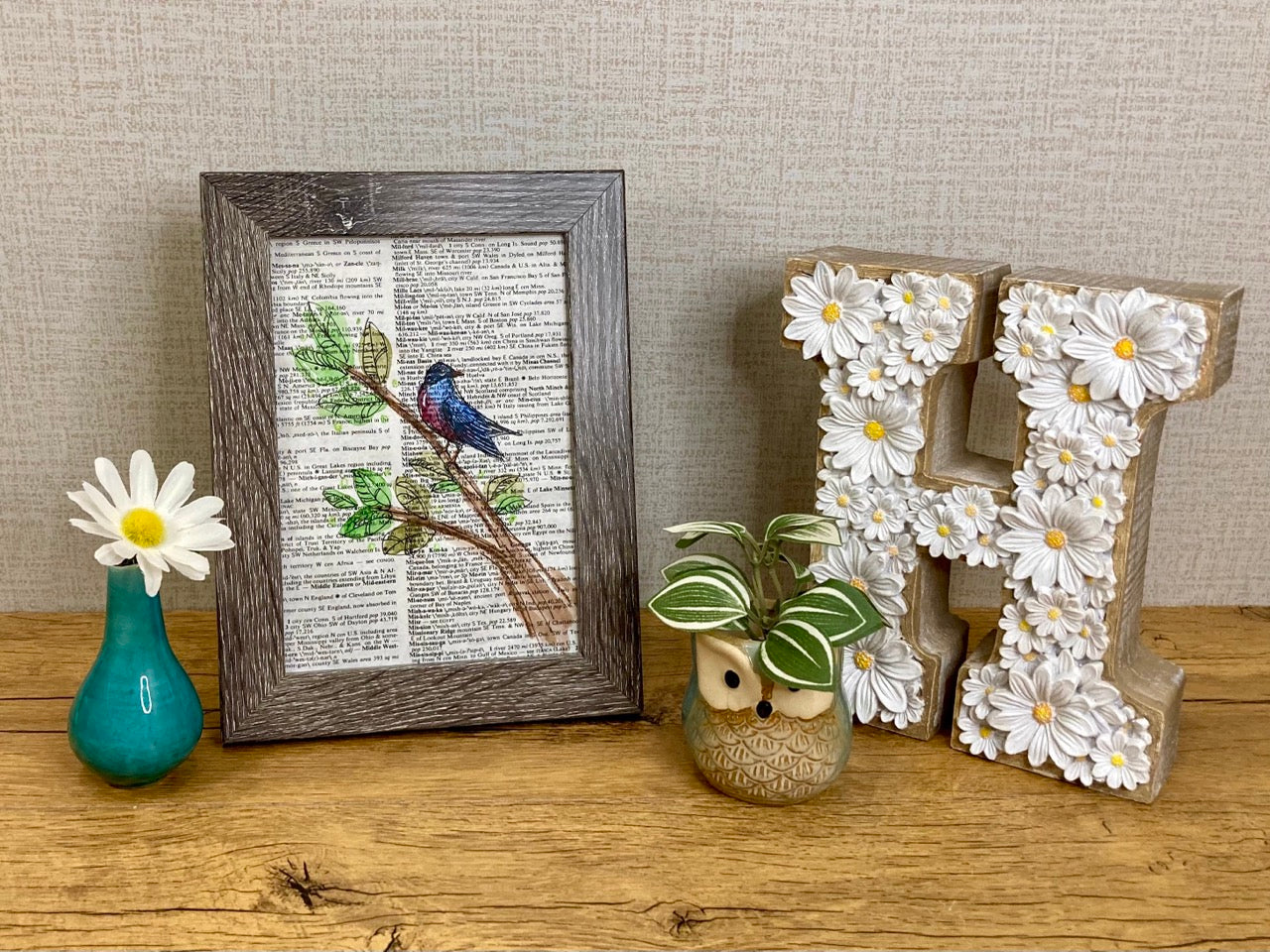 Bird on a Branch, Vintage Dictionary Paper, Original Painting