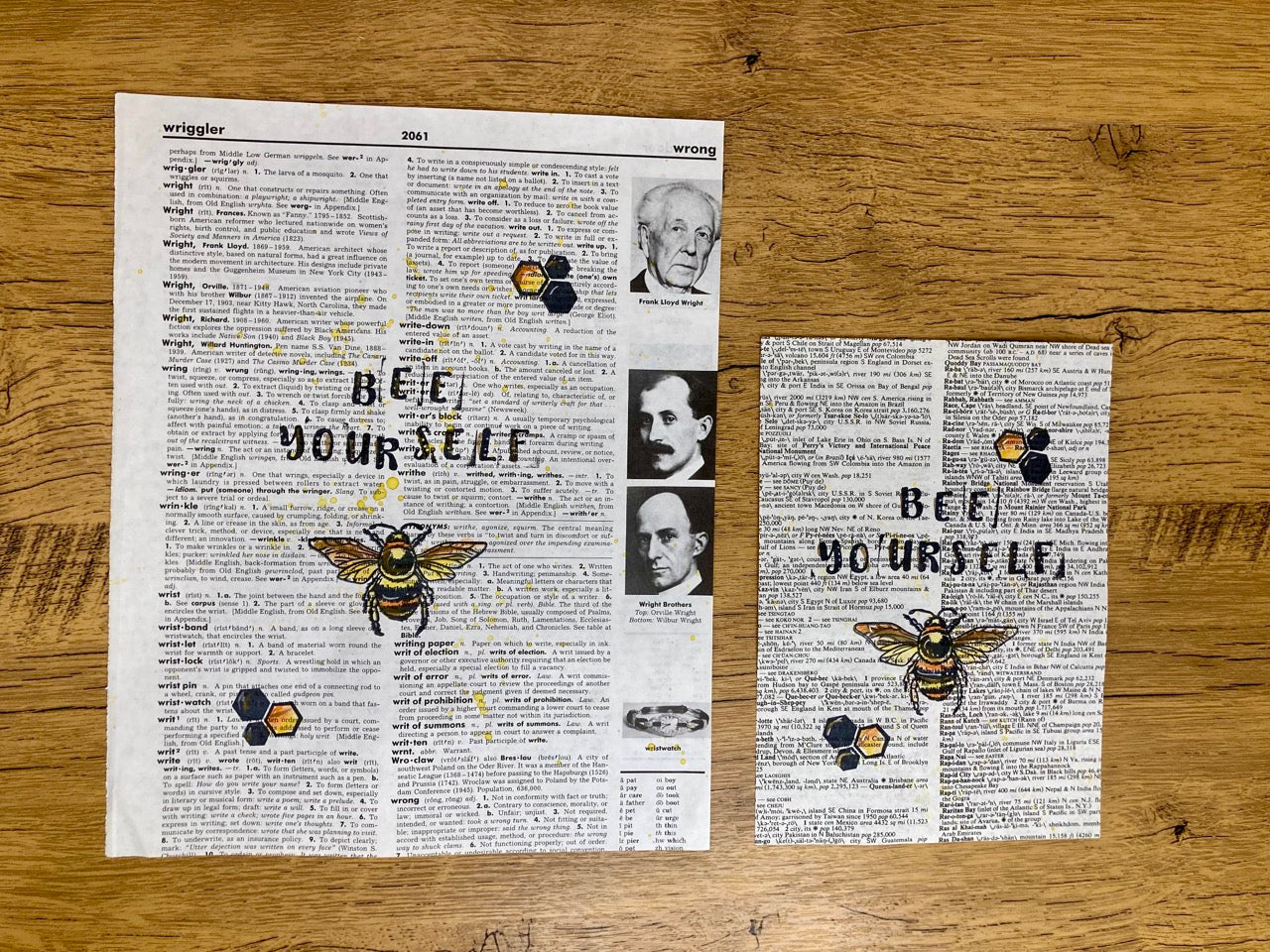 Bee Yourself, Vintage Dictionary Paper, Original Painting