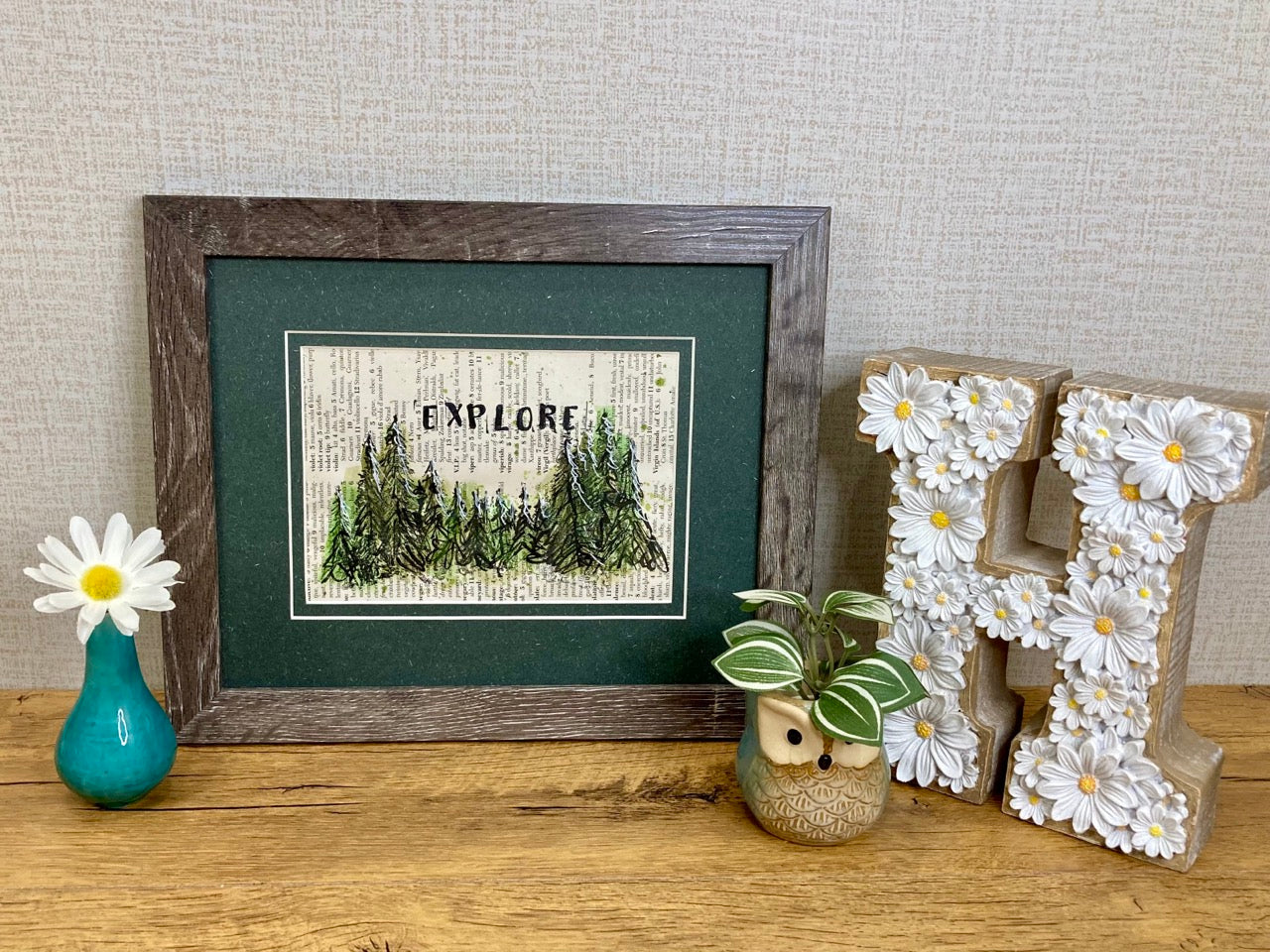 Explore the Outdoors, Vintage Dictionary Paper, Original Painting