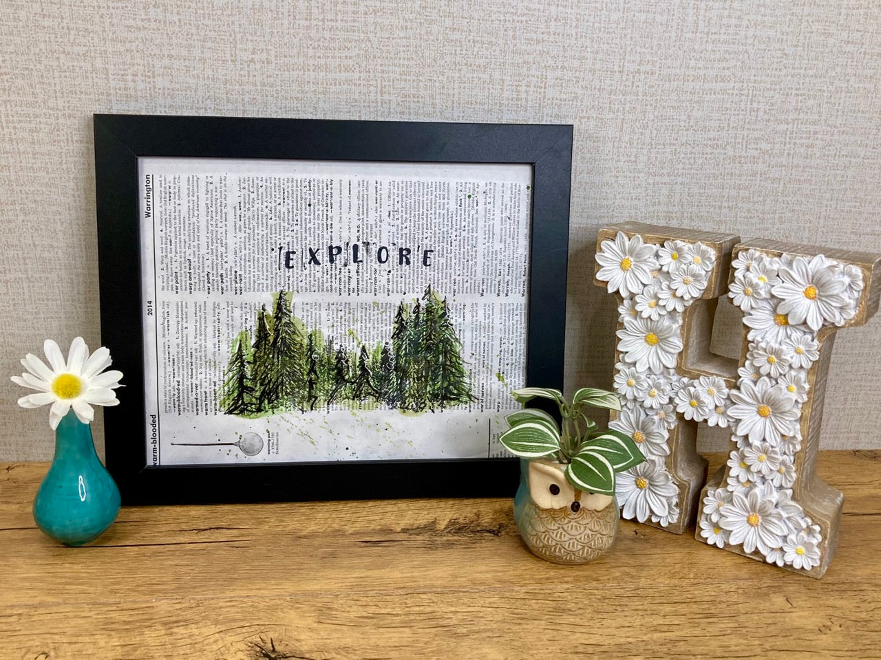 Explore the Outdoors, Vintage Dictionary Paper, Original Painting