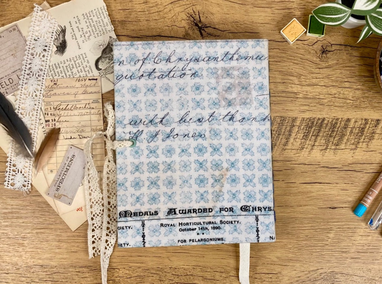 Small, Vintage Blue Fabric, Eco-dyed Journal