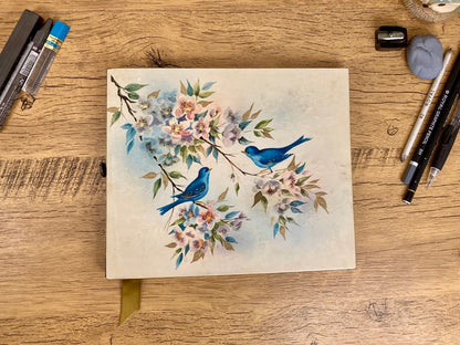 Medium, Vintage Upcycled Blue Birds, Drawing Journal