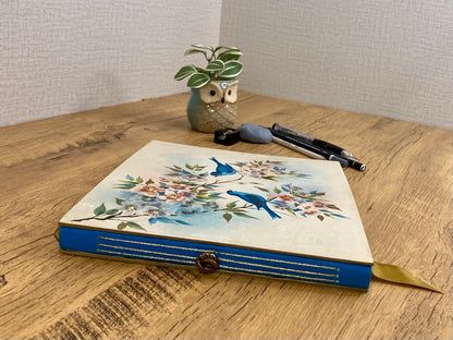 Medium, Vintage Upcycled Blue Birds, Drawing Journal