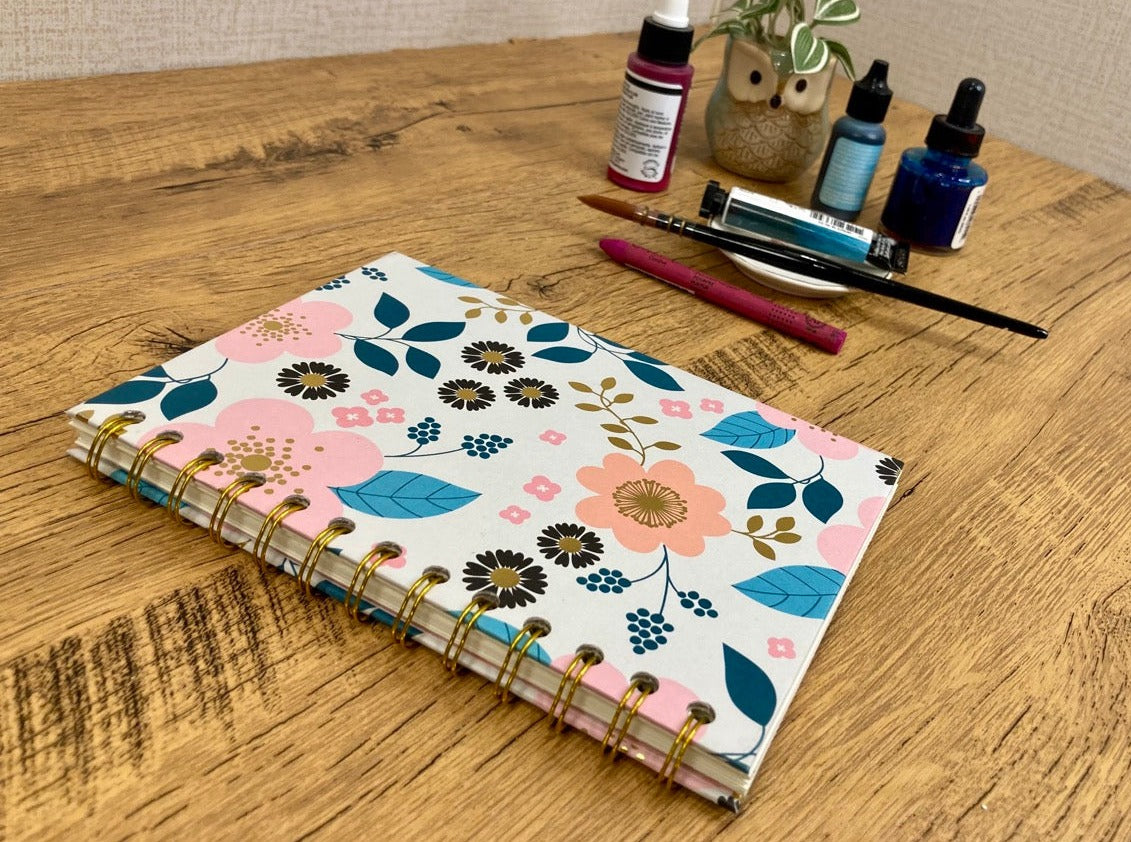 Small (5x7), Wire-bound Light Pink Floral, Watercolor Journal