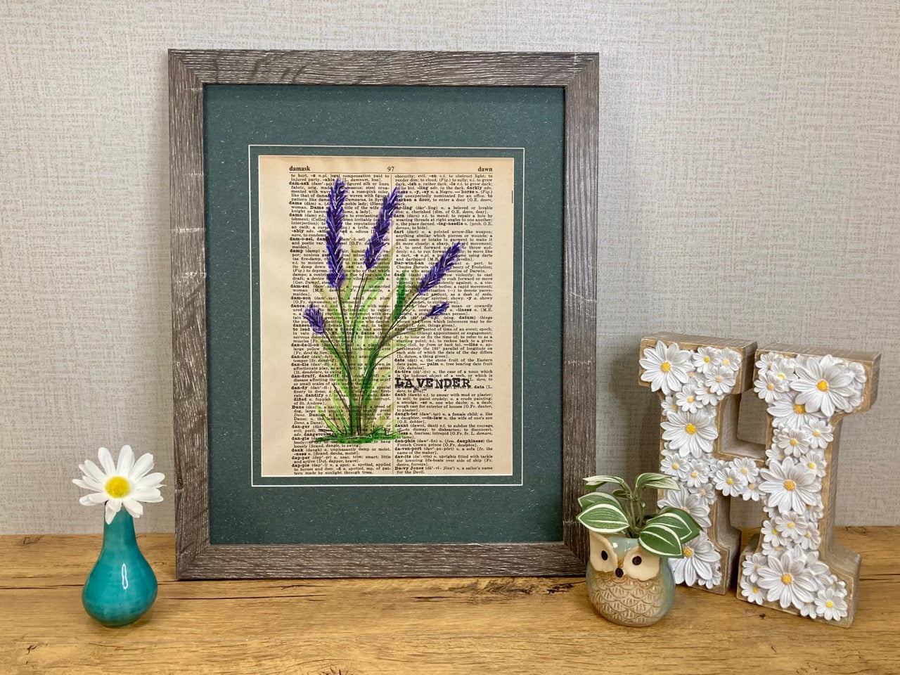 Vintage Floral: Lavender, Vintage Dictionary Paper, Original Painting