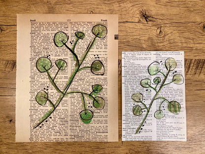 Botanical Leaf Series: Eucalyptus, Vintage Dictionary Paper, Original Painting