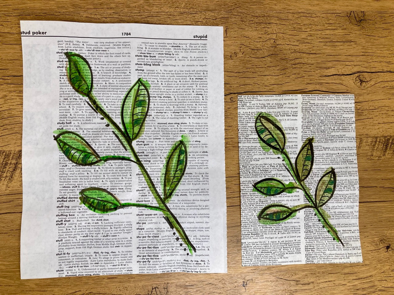 Botanical Leaf Series: Ash, Vintage Dictionary Paper, Original Painting
