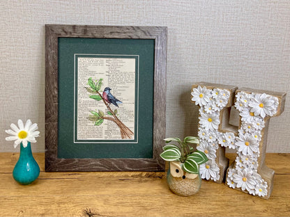 Bird on a Branch, Vintage Dictionary Paper, Original Painting