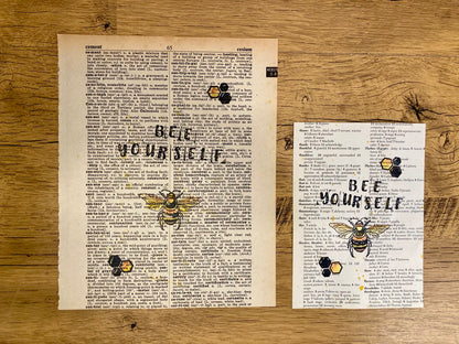 Bee Yourself, Vintage Dictionary Paper, Original Painting