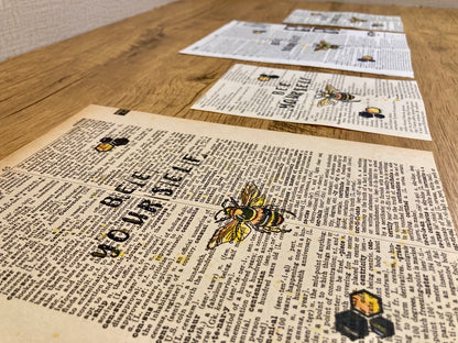 Bee Yourself, Vintage Dictionary Paper, Original Painting