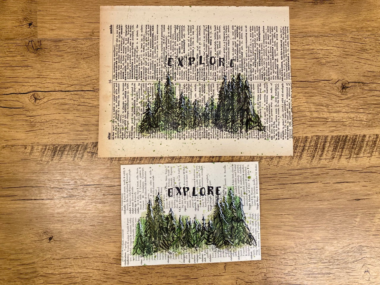 Explore the Outdoors, Vintage Dictionary Paper, Original Painting