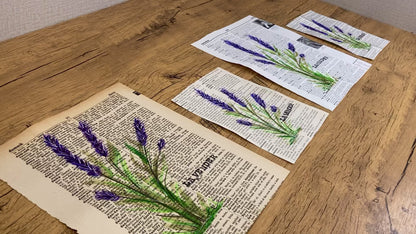 Vintage Floral: Lavender, Vintage Dictionary Paper, Original Painting