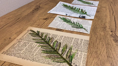 Botanical Leaf Series: Palm, Vintage Dictionary Paper, Original Painting