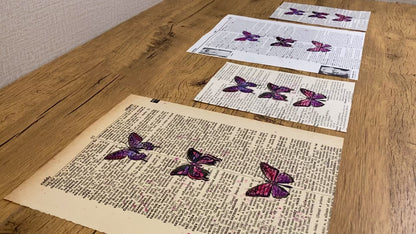 Triple Purple Butterflies, Vintage Dictionary Paper, Original Painting